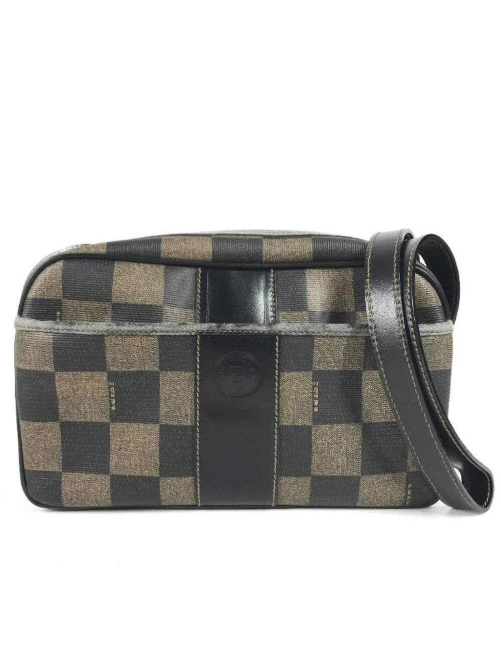 Fendi Shoulder Bag Pecan Logo Vintage Leather Khaki